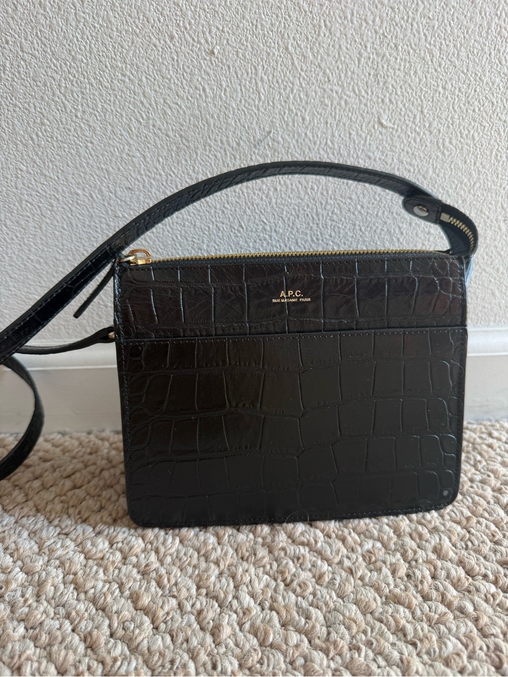 A.P.C. Black Croc-Embossed Leather Crossbody